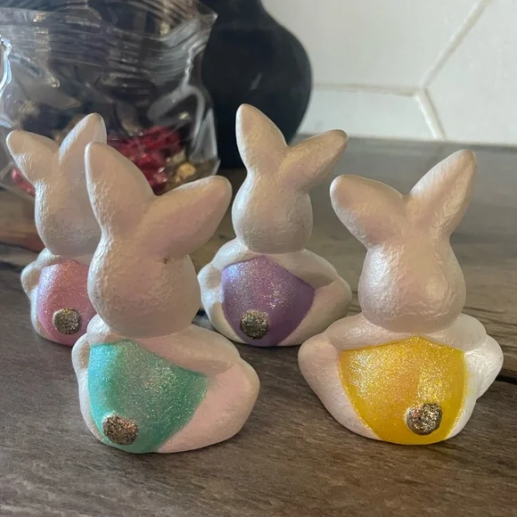 VTG SET OF 4 TINY HANDMADE CERAMIC EASTER BUNNIES - Picture 4 of 8